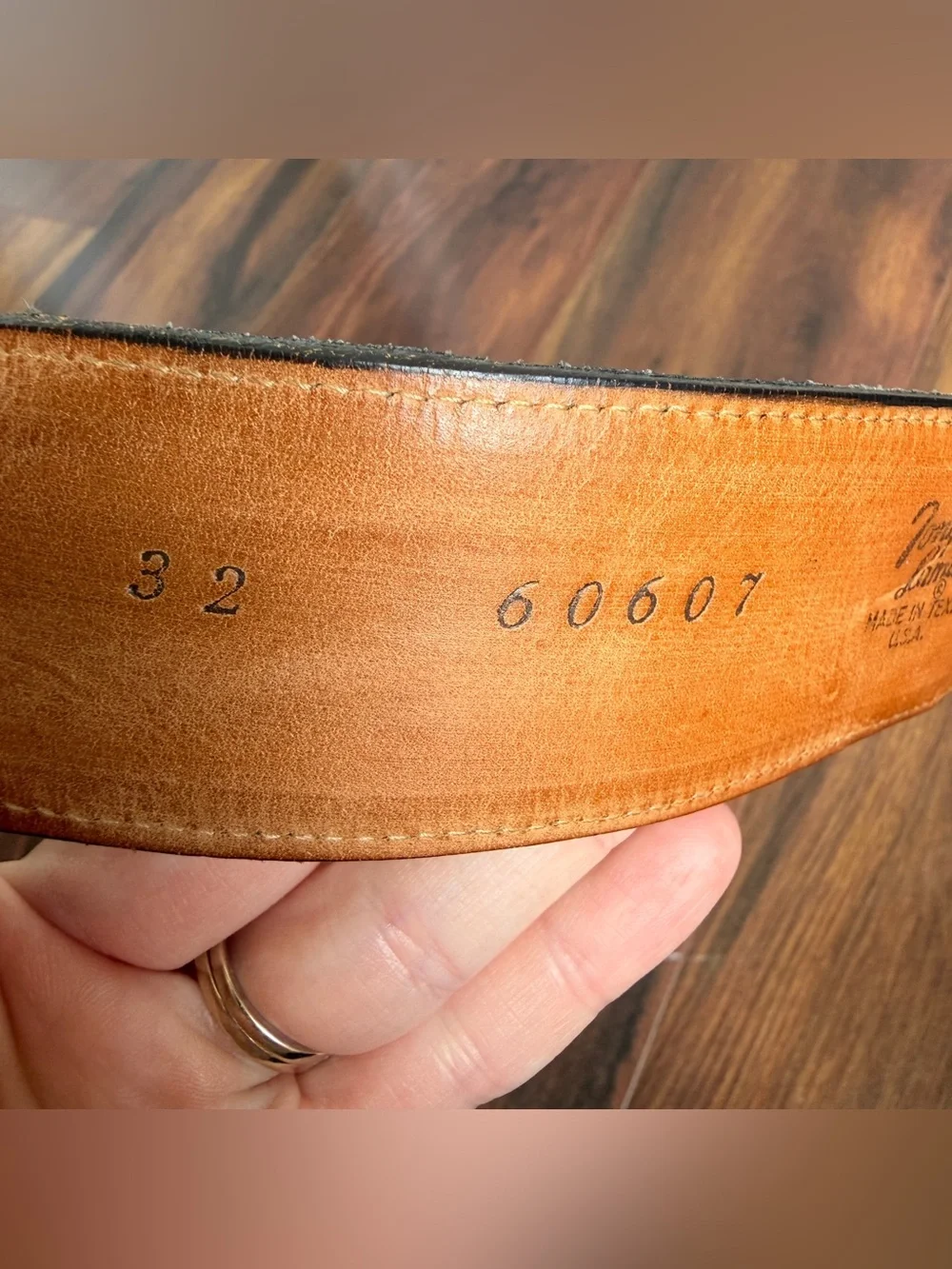 Tony Lama Made in Texas Leather Western Belt Blue Leather Gray Inlay Size 32